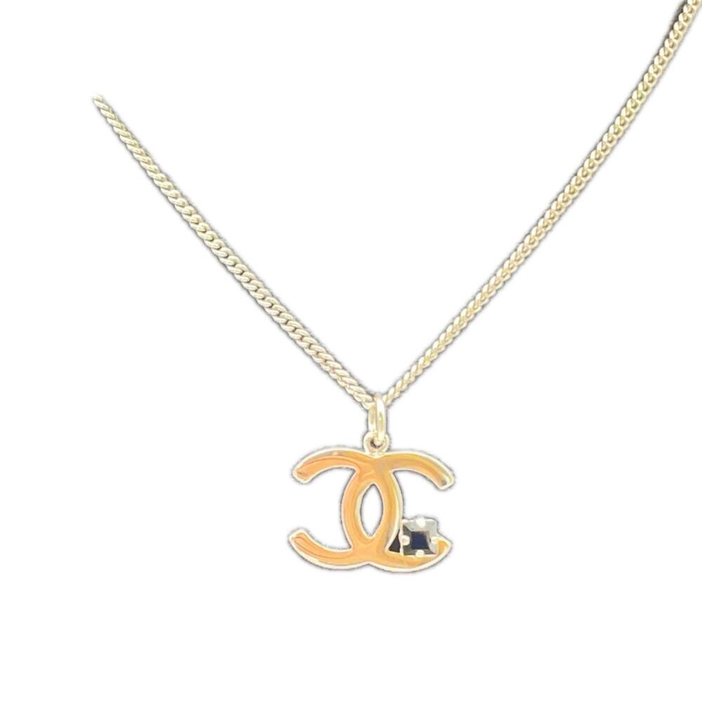 CHANEL Coco Mark Necklace, Silver, Black Metal, Stone, Women's